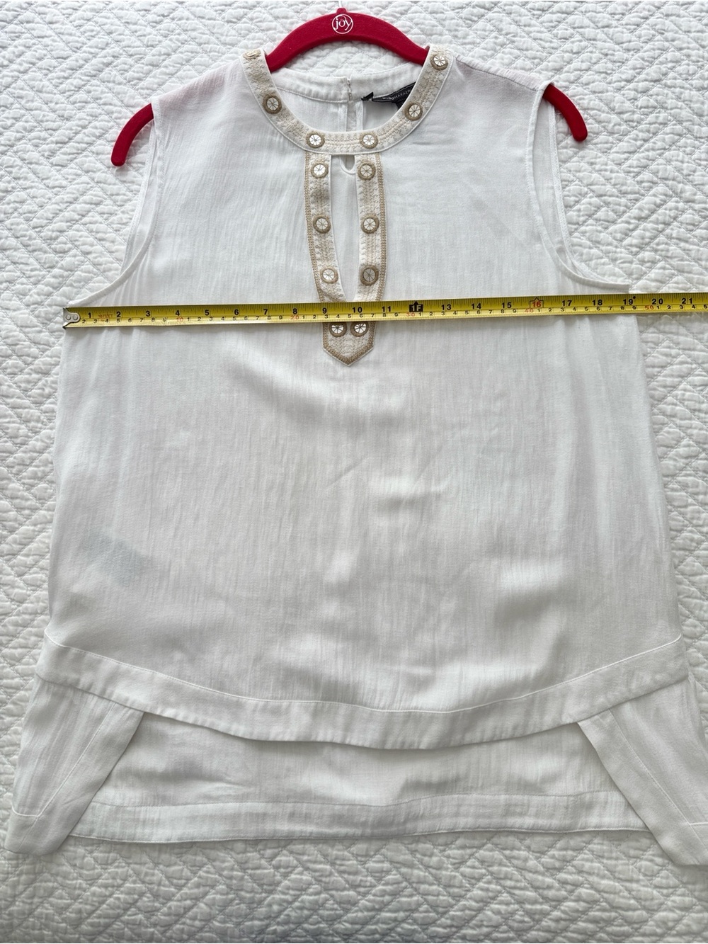 BCBGMaxAzria SHIRLEY size M White Sleeveless Embellished Tunic Boho Chic Coastal - Picture 10 of 13